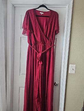 Baltic Born Burgundy Wrap Maxi Dress with Tie Waist